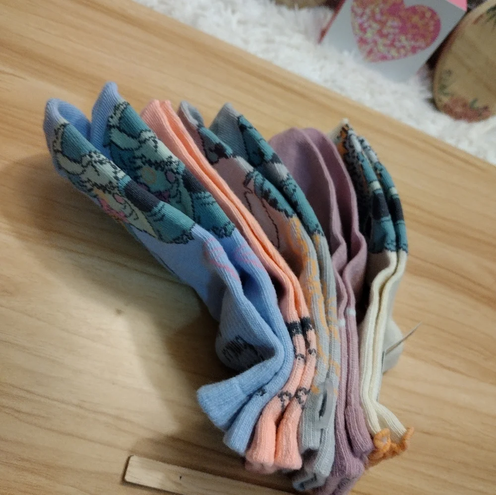 Disney Stitch Multi-Pack 5 Pairs Mid Crews Girl Shoe Size 7.5-3.5 🆕